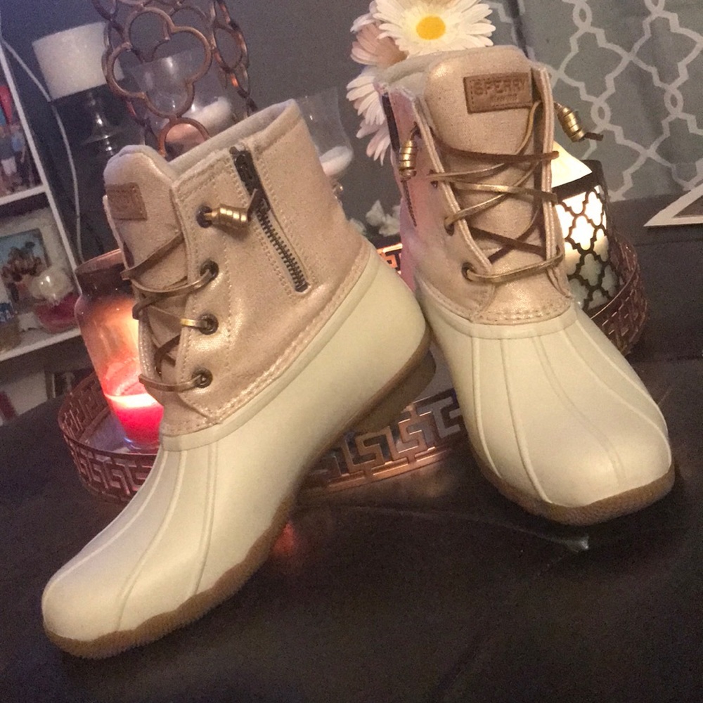 SPERRY shimmer nude waterproof rubber boots